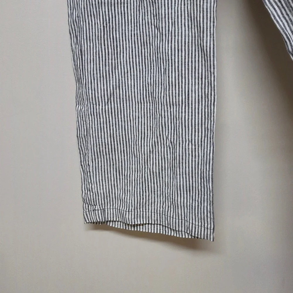 Reformation Ava Cropped Wide Leg Pants 100% Linen Striped Black White Medium